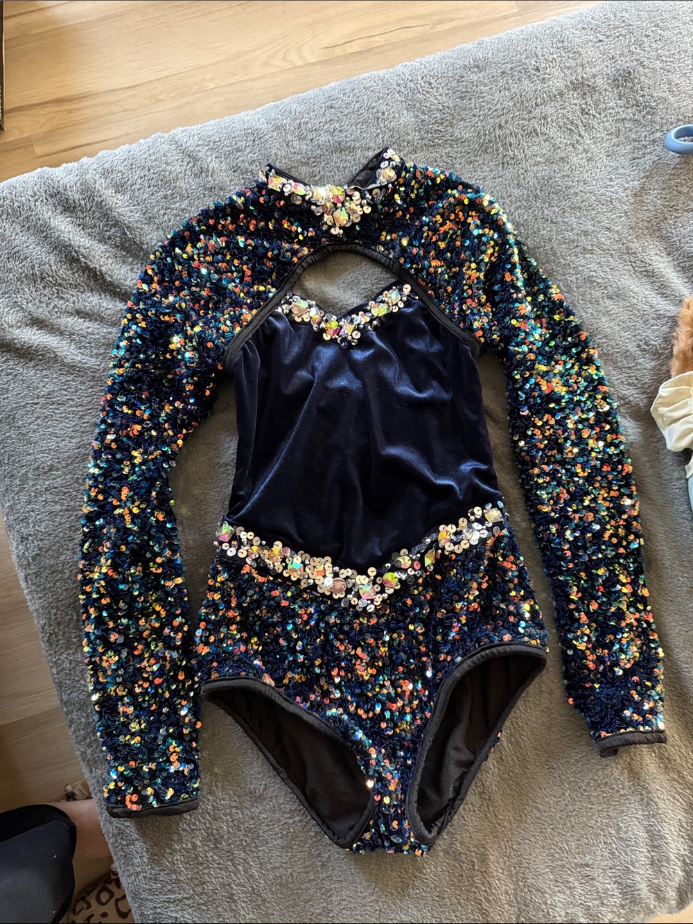 Glamours Costumes Navy Sequin Long-Sleeve Dance Stage Wear